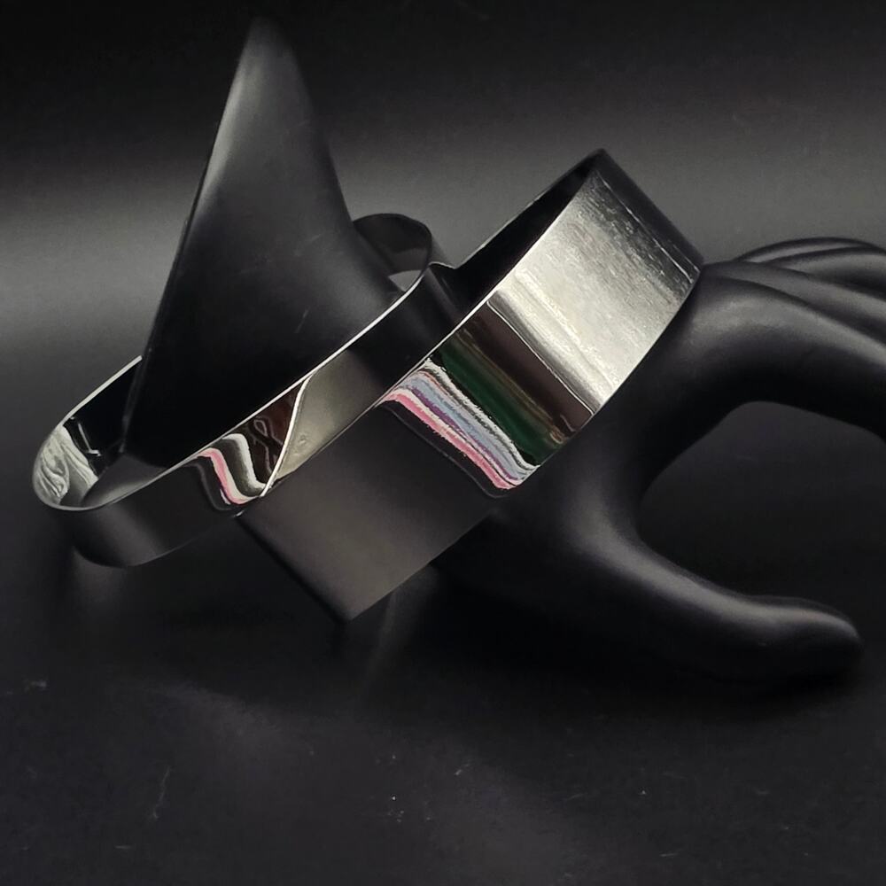 Silver Tone Square Bangle Bracelets Pair Stacking